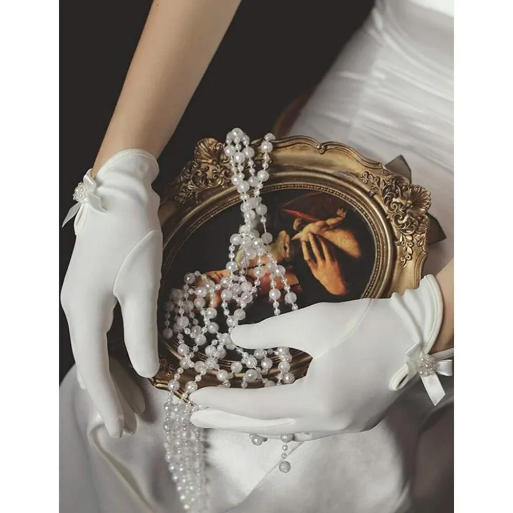 Women's Lvory-95052 Short Length Satin Wrist Gloves Stretchy Wedding Party Prom